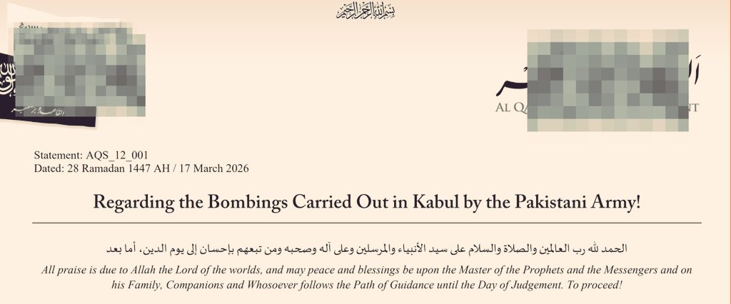 Monitoring Report: Al-Qaeda Condemns Pakistani Airstrikes in Kabul After Heavy Losses