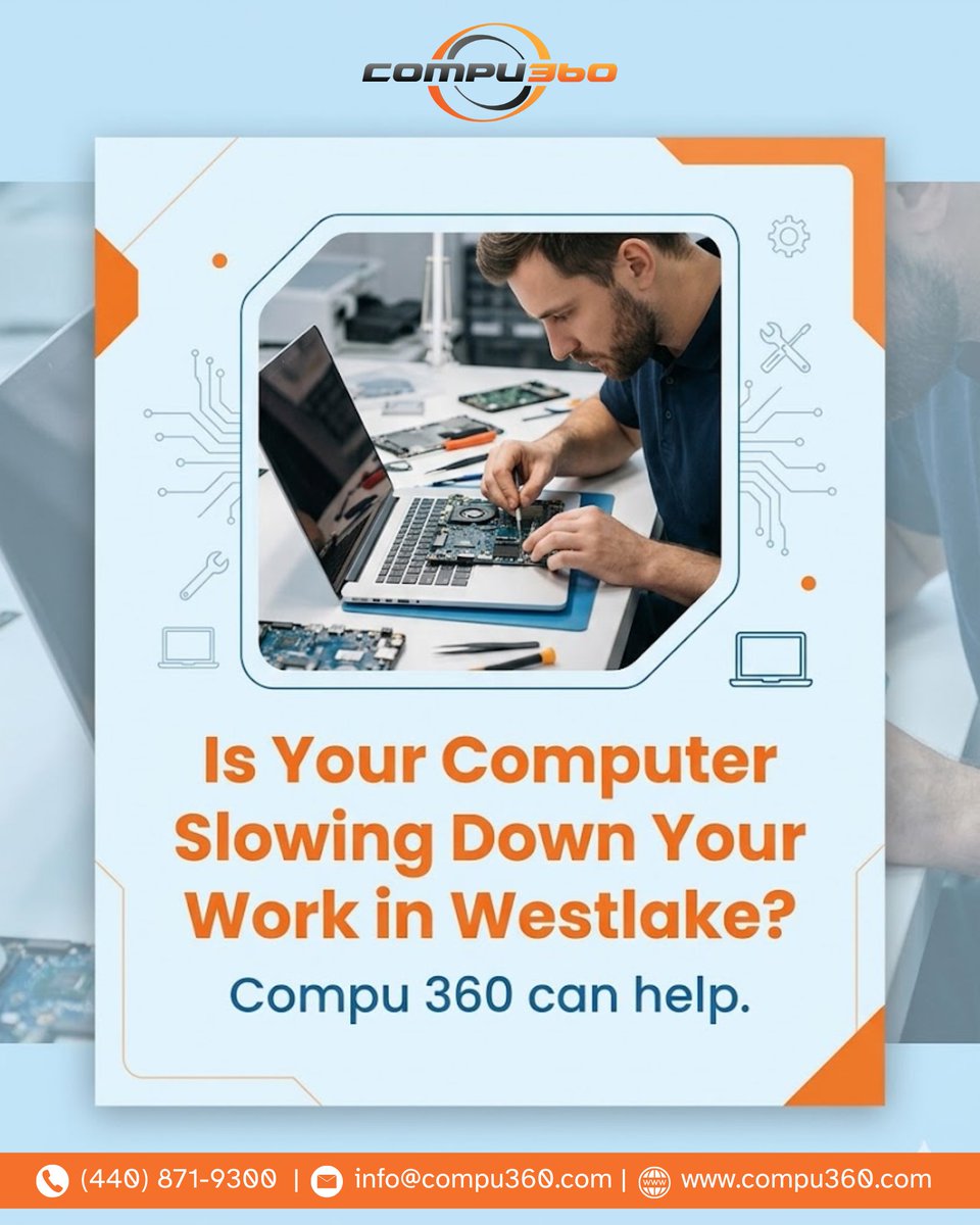 Compu360LLC's tweet image. Tech troubles holding you back? From hardware fixes to speed optimization, we provide expert computer repair services right here in #Westlake. Get back to work with zero downtime!

Call at (440) 871-9300 to book!
compu360.com/business-compu…

#ComputerRepair #WestlakeOH #TechSupport