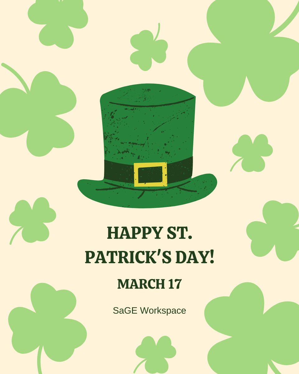 Wishing everyone a wonderful St. Patrick’s Day! We hope your day is filled with good fortune and a touch of Irish luck. 🍀" #StPatricksDay #SaGEWorkspace