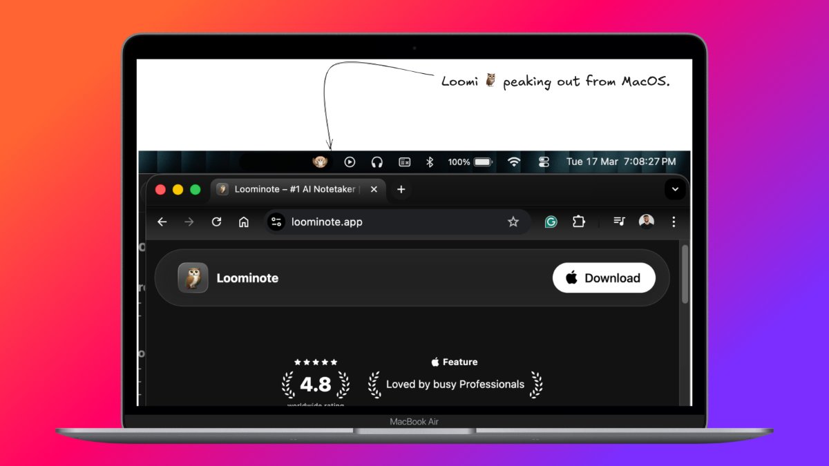 Loomi 🦉 just peeking out of macOS…

Your thoughts → captured, summarized, and turned into action — instantly.

Built for people who think faster than they type.

Try Loominote ↓
loominote.app