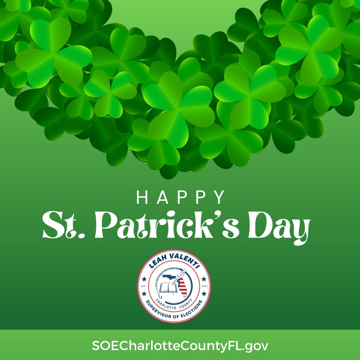 🍀 Happy St. Patrick’s Day, Charlotte County!
Wishing you a day filled with luck, laughter, and a little extra green. Thank you for being part of a community that makes Charlotte County a great place to live and participate in our democracy.
Stay safe and enjoy the celebrations!