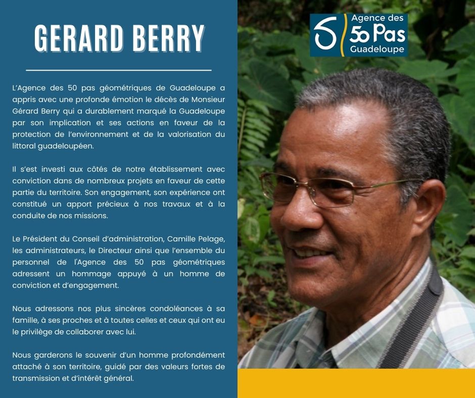 Ag50P's tweet photo. [DÉCÈS DE GÉRARD BERRY] - L'Agence des 50 pas géométriques de Guadeloupe salue la mémoire d'un homme d'engagement en faveur du territoire.

#littoralguadeloupe #environnement #GérardBerry #50pasgéométriques https://t.co/LZ8ExaFBLx