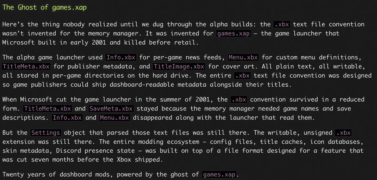 dtoxmilenko's tweet photo. Hi everyone! I published v1 of the "History of UIX" to Github. One of the largest ongoing projects in the Xbox community, that many people don't fully understand the history behind. So I've started going through 20+ years of notes, rants and readme's to help build out a cohesive and educational story. One of my favorite parts is this here (check the screenshot)

https://t.co/AqZ5UPzd6y
