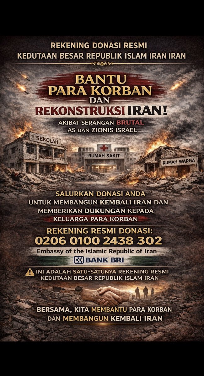 Rekening Donasi Resmi Kedutaan Besar Republik Islam Iran

Mengingat banyaknya masyarakat Indonesia yang ingin berkontribusi melalui donasi, kami menyampaikan apresiasi setinggi-tingginya atas kepedulian dan solidaritas Anda.