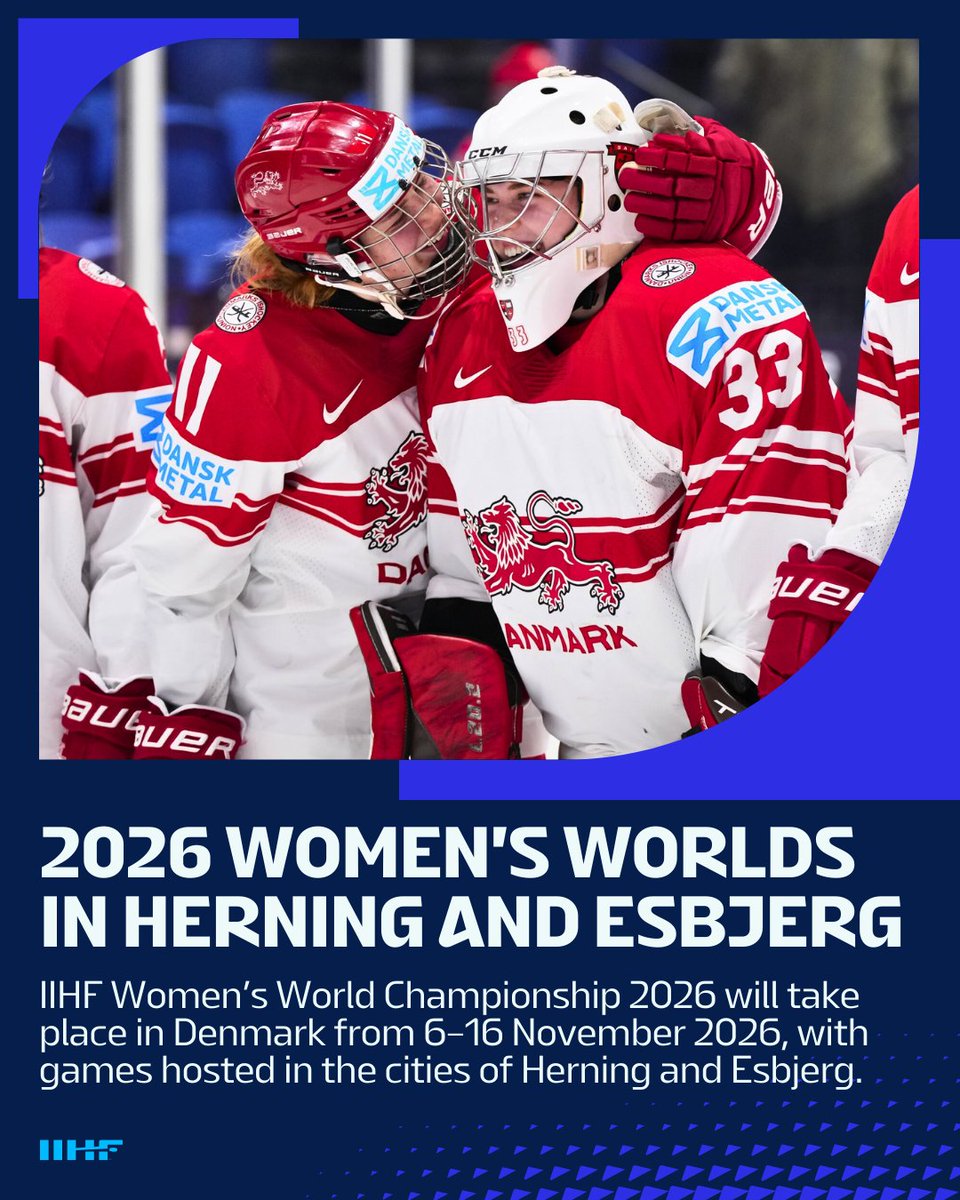 The second host city for #WomensWorlds has been revealed! 🇩🇰 
Read more 👇
iihf.com/en/events/2026…
#IIHF