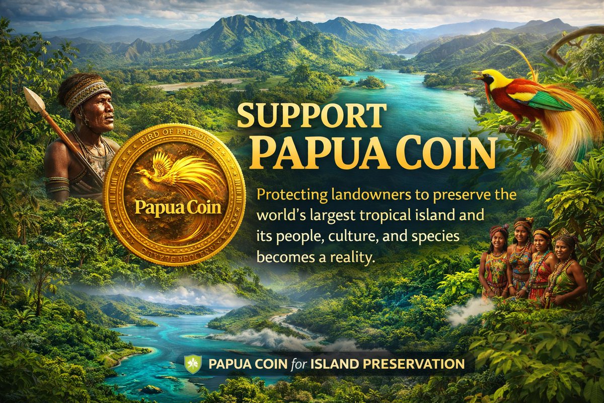 Papua_Coin's tweet photo. When we say Papua Coin is "asset-backed," we are not referring to a physical commodity like gold. Instead, the value of this token is rooted in the profound and irreplaceable wealth of West Papua itself: its enormous biodiversity, pristine marine ecosystems, unique and undiscovered species, and the millennia-old wisdom of its hundreds of distinct tribes and cultures. This also includes the natural wealth that lies beneath the groundresources like gold, copper, and others that are part of the region's rich geological landscape which together form the foundation of the island's extraordinary natural heritage.

Papua Coin aims to be a digital storyteller and a funding mechanism. By tokenizing the narrative of the island's uniqueness, the project seeks to capture the global appreciation for this "Lost World" and channel it directly into supporting its preservation. The true asset is the living heritage of Papua the coral reefs, the rainforests, the birds-of-paradise, the mineral wealth, and the traditions of its people. The coin is a tool to tell their stories and ensure they are protected for generations to come.

Please note: This is not financial advice. Papua Coin is a community-driven initiative to support cultural and environmental storytelling, not a licensed financial product. We encourage you to do your own research.