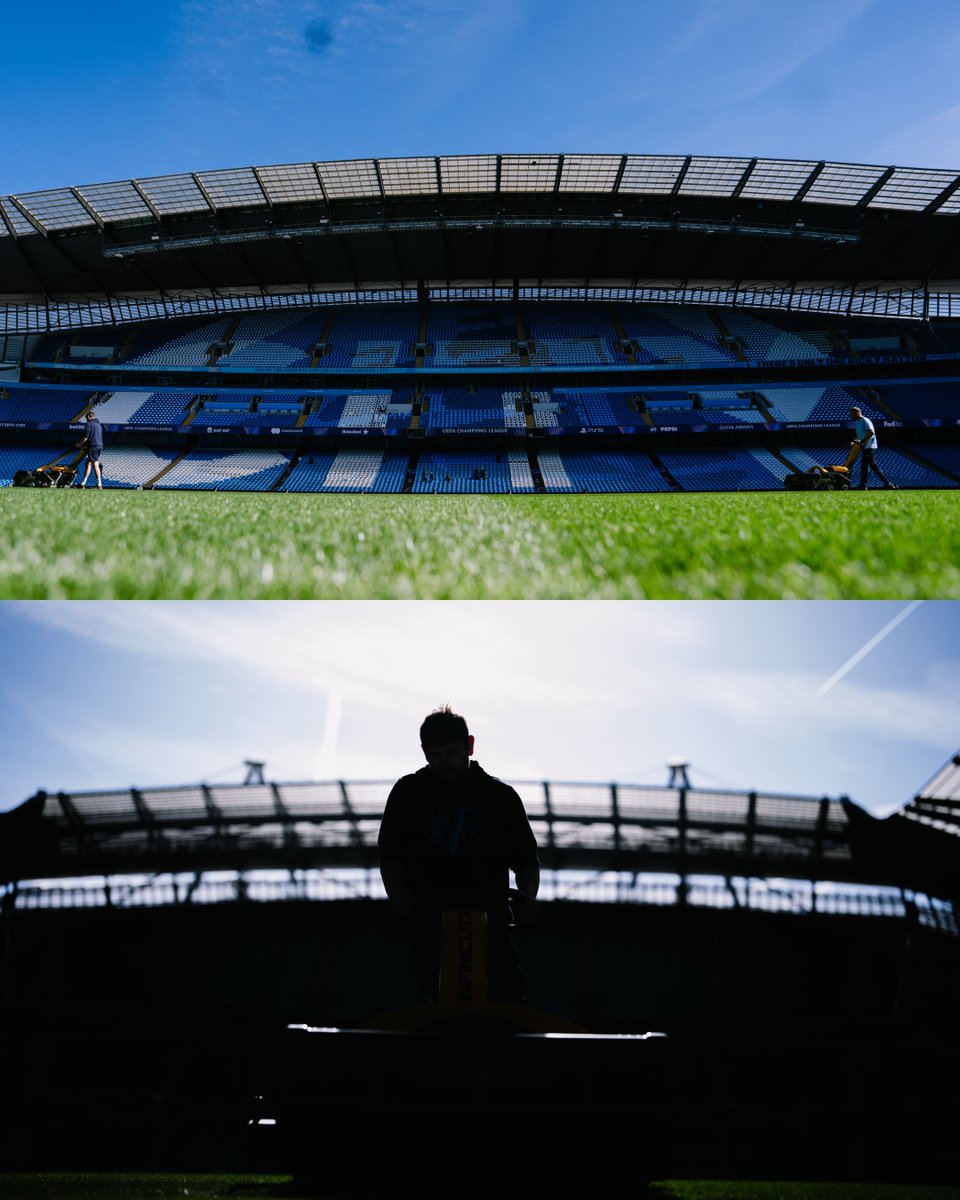ManCity's tweet photo. The Etihad is ready ⏳🏡 https://t.co/rLDZ49x4pl