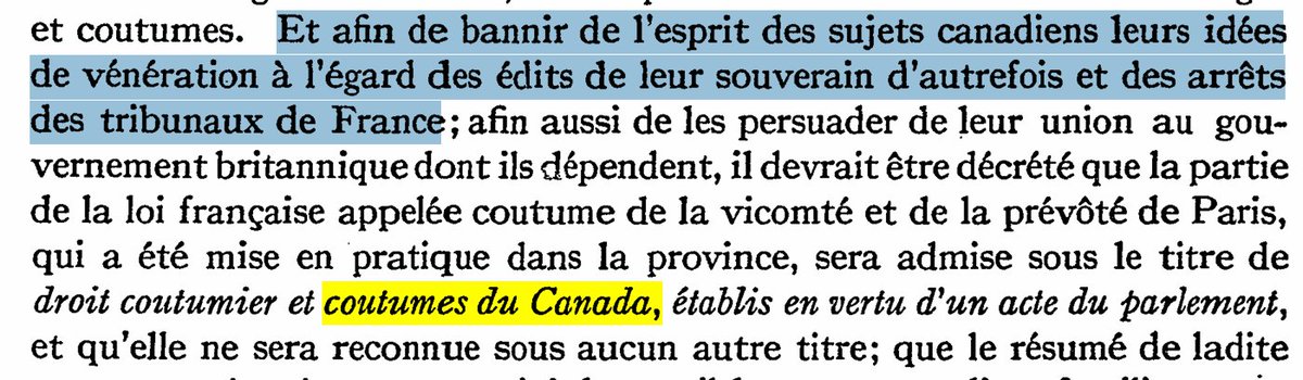 Pourquoi la Coutume de Paris est devenue dans l'acte de Québec la "coutume du Canada"