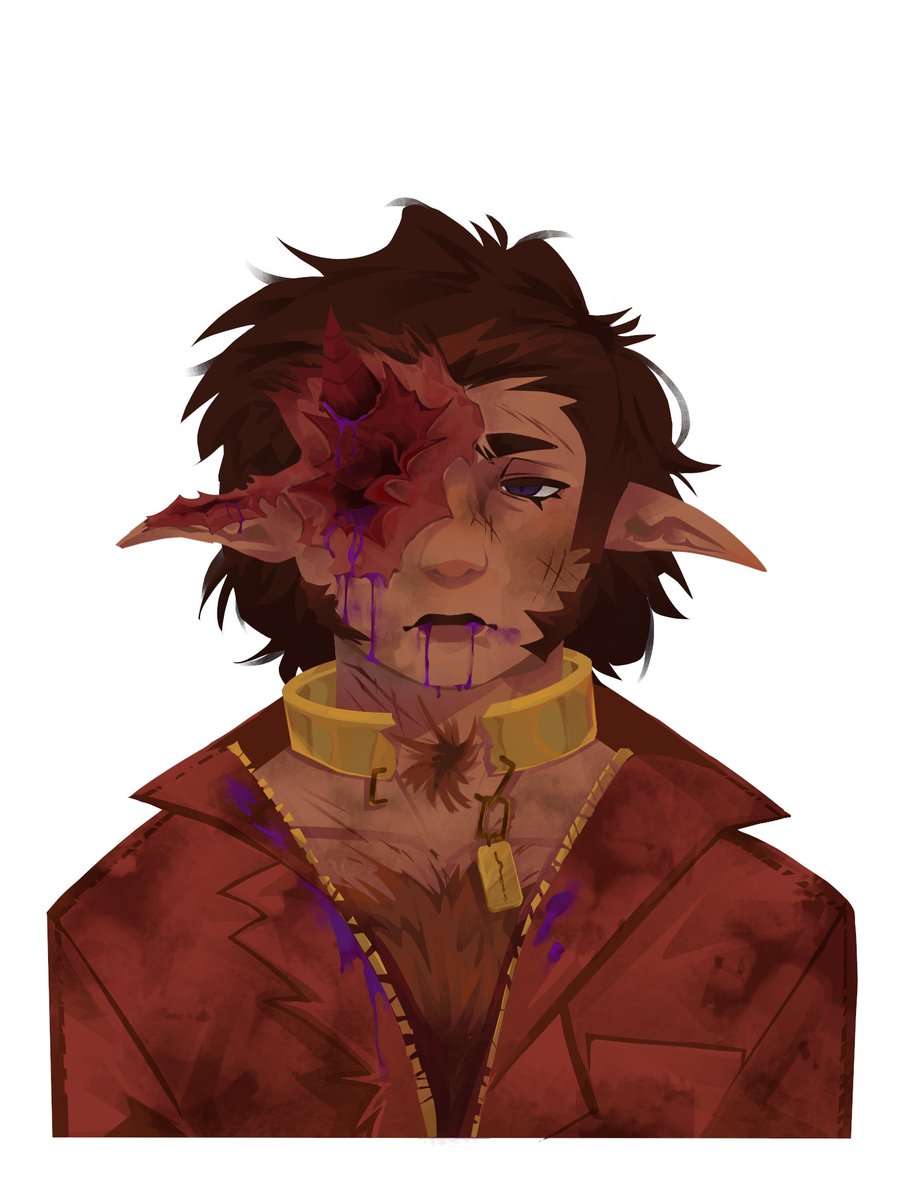 XxOV3RLORDxX's tweet photo. ( Art by @lcbpno_05 . Gnarly burn scar warning ) 

( ( he woke up on a beach with No Memories and a voice in his head telling him he’s an evil overlord 😭😭 and he believed it 😭😭 and ignored the carnage around him 😭😭 and decided to eat half - baked clams 😭😭???? ) ) https://t.co/x6fc0bfPOC
