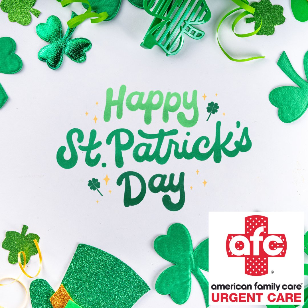 AfcWestChester's tweet photo. Happy St. Patrick’s Day! 🍀 Enjoy the celebrations and stay safe. AFC Urgent Care VOA Mason West Chester is here to provide quality care when you need it most. No lucky charms required! 💚🏥 #StPatricksDay #AFCUrgentCare https://t.co/sR7yJXlaVA