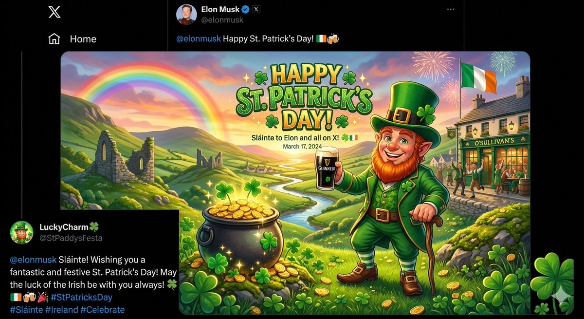 officialDotlink's tweet photo. @elonmusk Happy St Patrick’s Day! https://t.co/ixXk87jSjm