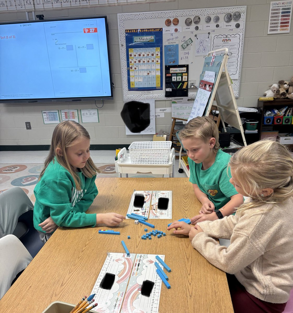 rmfisher76's tweet photo. Ready, Set, Race to 100! 🚀 
🧮🎲This week, we are mastering place value with a thrilling game of Race to 100 using base 10 manipulatives! Not only are we engaging with numbers, but we’re  also developing critical thinking skills and teamwork. #MathRocks @MVESGainesville ✨ https://t.co/znXNq4VEpQ
