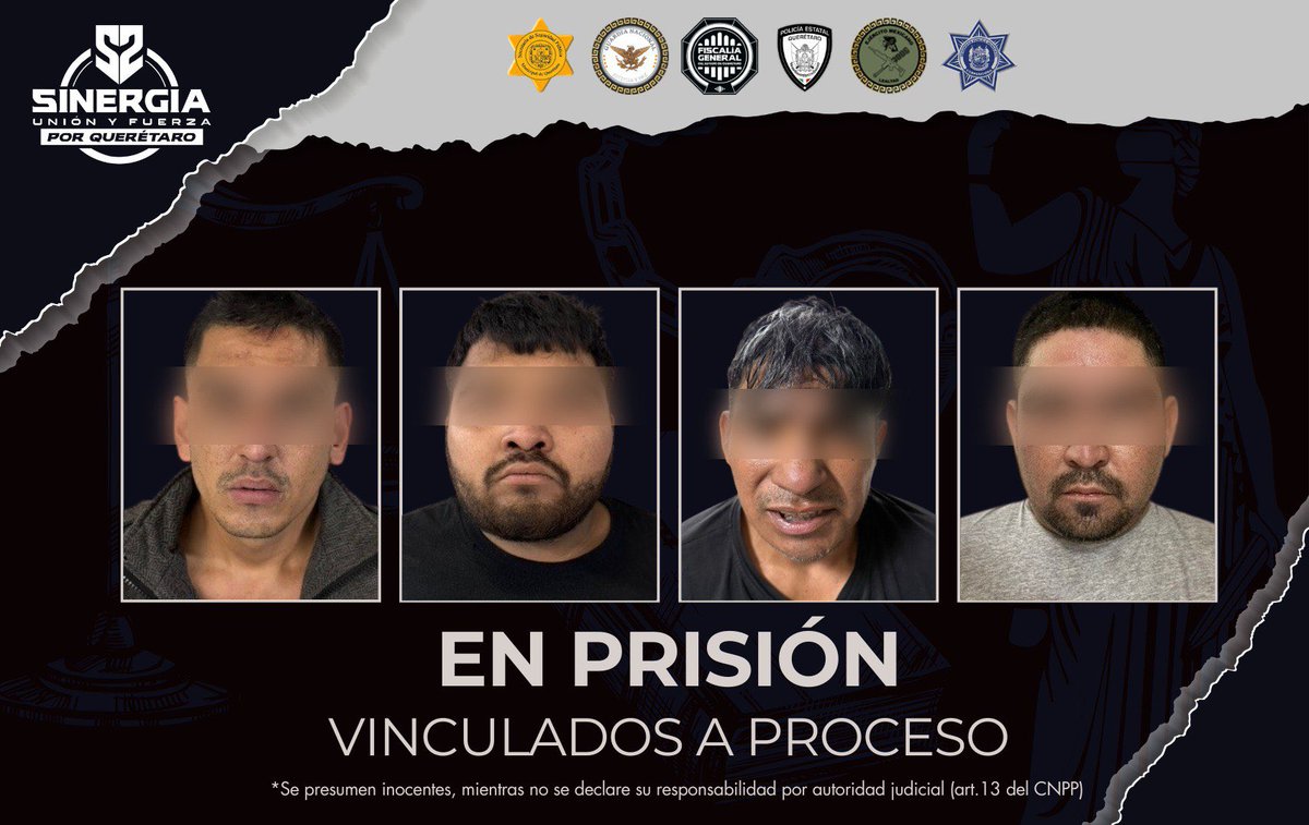 fiscaliaqro's tweet photo. 🚨 TRAS CATEOS DE SINERGIA, CUATRO HOMBRES SE ENCUENTRAN EN PRISIÓN POR HOMICIDIO OCURRIDO EN LA LIRA, PEDRO ESCOBEDO

La #FiscalíaQro obtuvo la vinculación a proceso de cuatro hombres por el delito de homicidio calificado, por hechos ocurridos en la comunidad de La Lira, en el municipio de Pedro Escobedo.

📅 El 13 de marzo de 2026, se tomó conocimiento de la localización de una persona sin vida al exterior de su domicilio, quien presentaba lesiones producidas por arma de fuego.

🔍 Derivado de los actos de investigación, el 14 de marzo se ejecutaron cateos simultáneos en los municipios de Querétaro y Corregidora, en el marco de la estrategia #Sinergia.

🔫 Durante las diligencias se aseguraron:
• Armas de fuego largas y cortas
• Cartuchos útiles
• Artefactos explosivos tipo granada
• Vehículos vinculados con los imputados

👮‍♂️ En las acciones participaron la Policía de Investigación del Delito, con apoyo de POES, Ejército Mexicano, Guardia Nacional y policías municipales, fortaleciendo la coordinación operativa.

📌 El 15 de marzo se cumplimentaron las órdenes de aprehensión y, en audiencia inicial, la autoridad judicial determinó vincular a proceso a los cuatro imputados, imponiendo prisión preventiva.

⚖️ Además, uno de ellos fue vinculado también por robo calificado. Se fijó un plazo de tres meses de investigación complementaria.

#FiscalíaQro #Resultados #Homicidio #PedroEscobedo #PersecuciónDelito