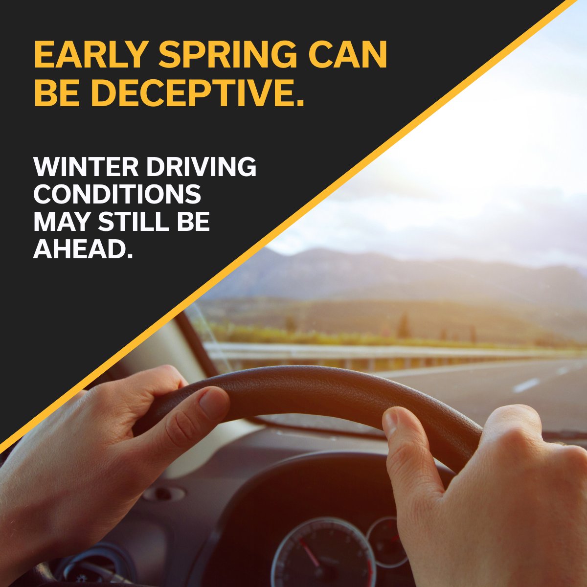 XCopperLegal's tweet photo. Warmer days can create a false sense of security on the road. Early spring still brings unpredictable conditions, sudden temperature drops, and lingering ice. It may also be too early to swap your winter tires.

Drive for the conditions, not the season.

#XCopper #SpringDriving https://t.co/qu97DpvcqC