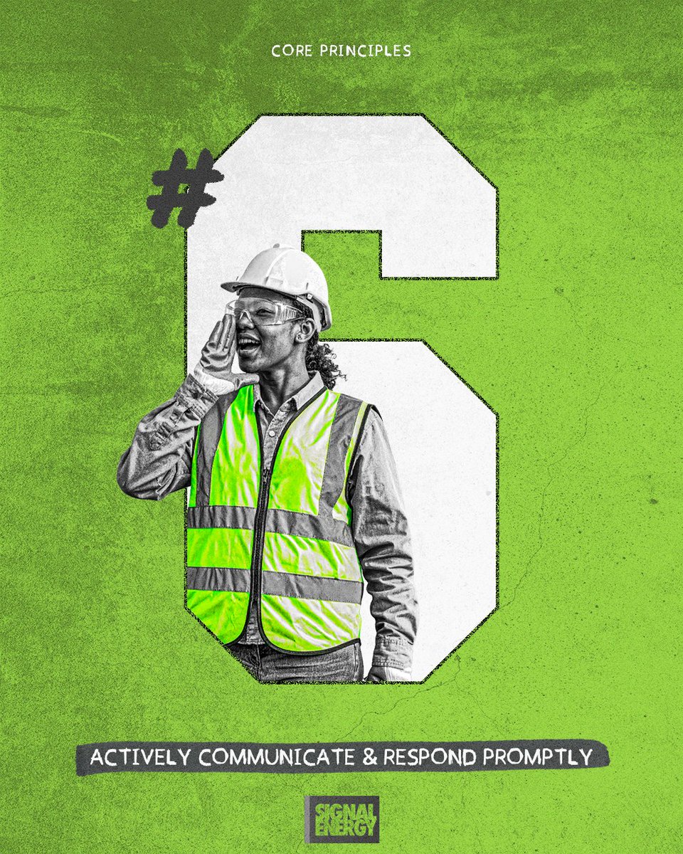 SignalEnergyCo's tweet photo. 6️⃣ Actively Communicate &amp; Respond Promptly
At Signal Energy, we respond quickly during critical decisions and times of change. ☀️
We fix problems fast and keep projects moving forward.
#SignalEnergy #CorePrinciples #Communication #SolarEnergy https://t.co/VMwDzvW5sz
