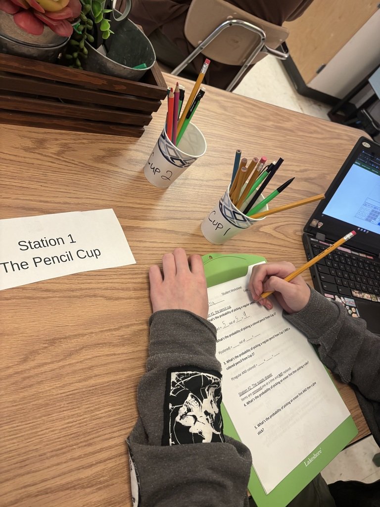 HugoOwensMS's tweet photo. Mrs. McKenzie’s 8th graders are tackling Probability Stations  rotating through hands-on challenges with dice, spinners, and cards to see math in action. 🧠✨

#Math8 #Probability #HandsOnLearning #MiddleSchoolMath https://t.co/wVDYJT8eOM