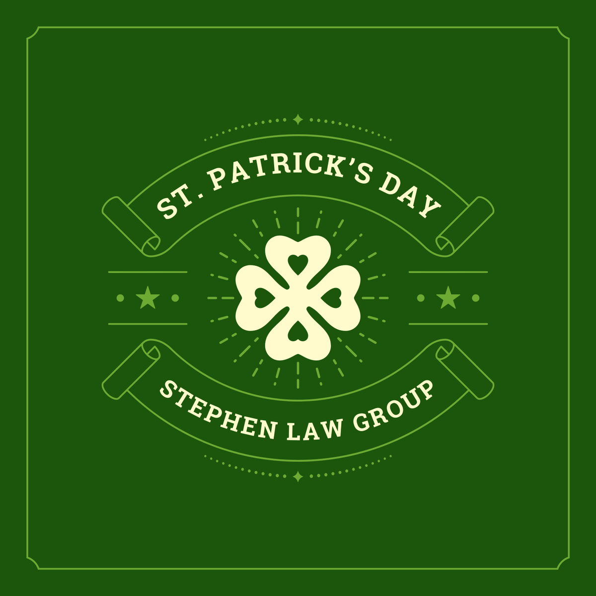 StephenLawGroup's tweet photo. Happy Saint Patrick's Day from the team at Stephen Law Group! 🍀✨

#stephenlawgroup #nhbusiness #lawyersnh #saintpatricksday https://t.co/nusi5McxVl