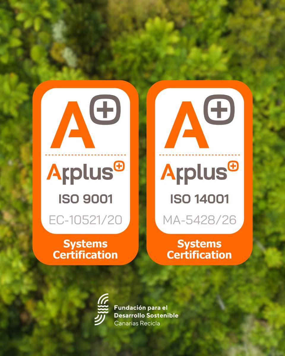 canariasrecicla's tweet image. Seguimos avanzando con paso firme hacia la excelencia. Nos complace anunciar la renovación de nuestra certificación #ISO9001 y la obtención de la certificación #ISO14001, dos reconocimientos que refuerzan nuestro compromiso con la calidad y la sostenibilidad.