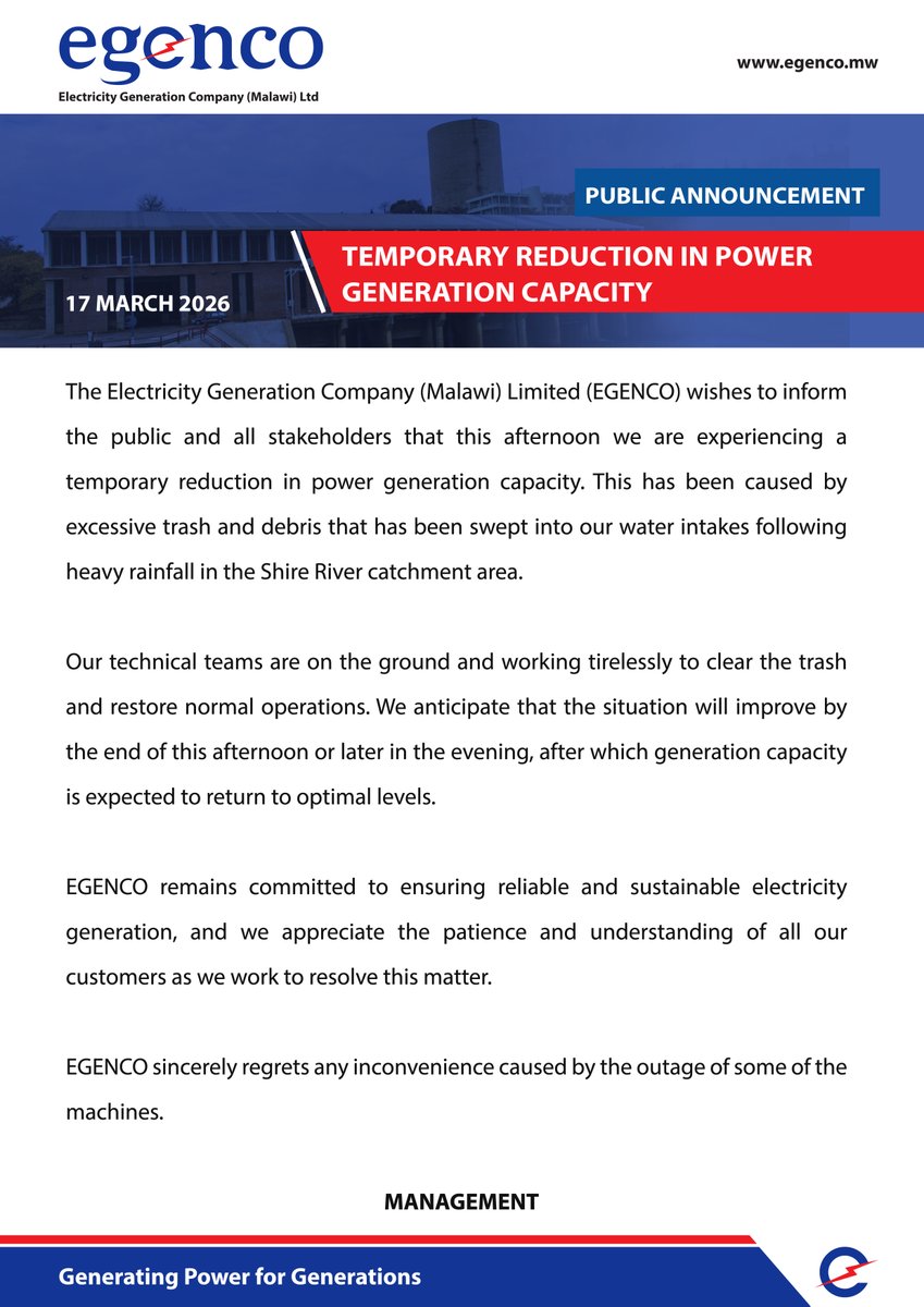Electricity Generation Company (Malawi) Limited tweet media