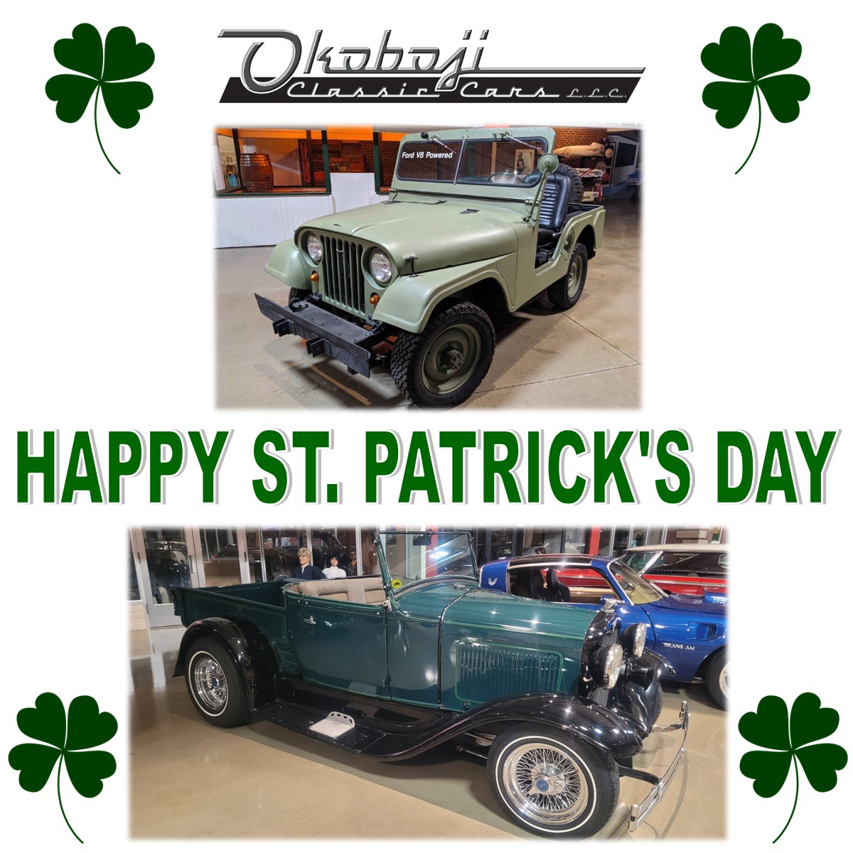 Check out our green machines during a guided tour at Okoboji Classic Cars, LLC🍀🏁🍀🏁