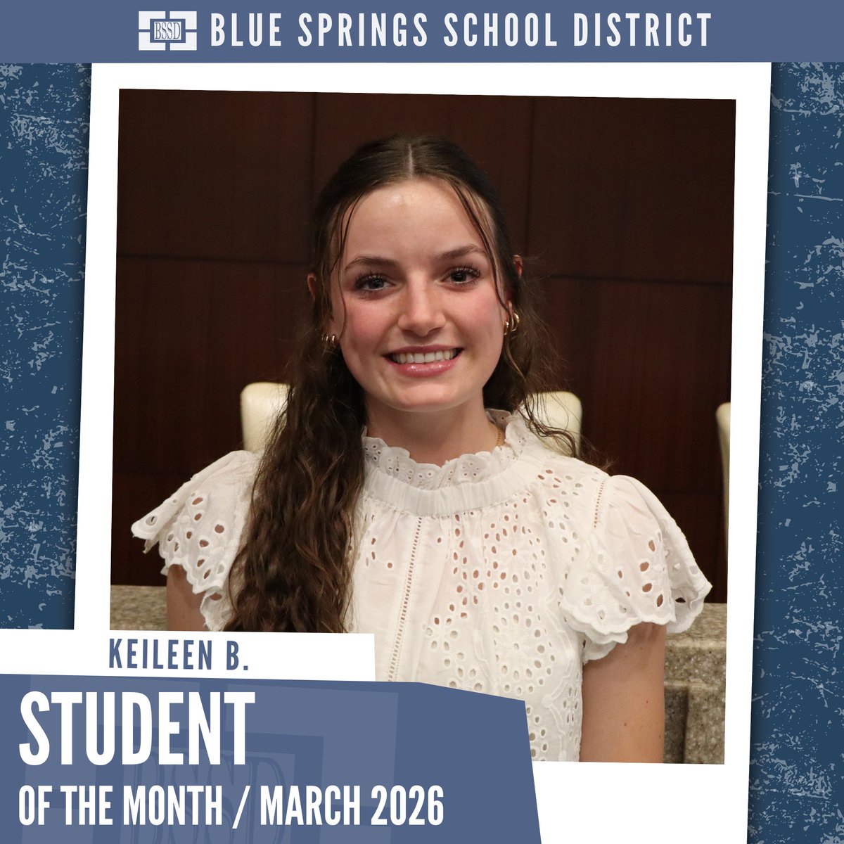 BSSDnews's tweet photo. Blue Springs High School senior Keileen B. is BSSD's March Student of the Month.

Keileen has a 4.367 cumulative grade point average and is involved in softball, Spanish Club, Foreign Language National Honor Society, Student Senate, I AM Noticed, and National Honor Society.

BSHS Principal Dr. Wendell Fuimaono said, “Keileen creates such a positive energy in the halls of Blue Springs High School. Her genuine heart for people is evident in the way she interacts with teammates, staff, fellow student leaders, and students of all different backgrounds.  She is such a great representative of BSHS and is a tremendous example of what it means to be a Wildcat.”

Congratulations to Keileen!

#WeAreBSSD