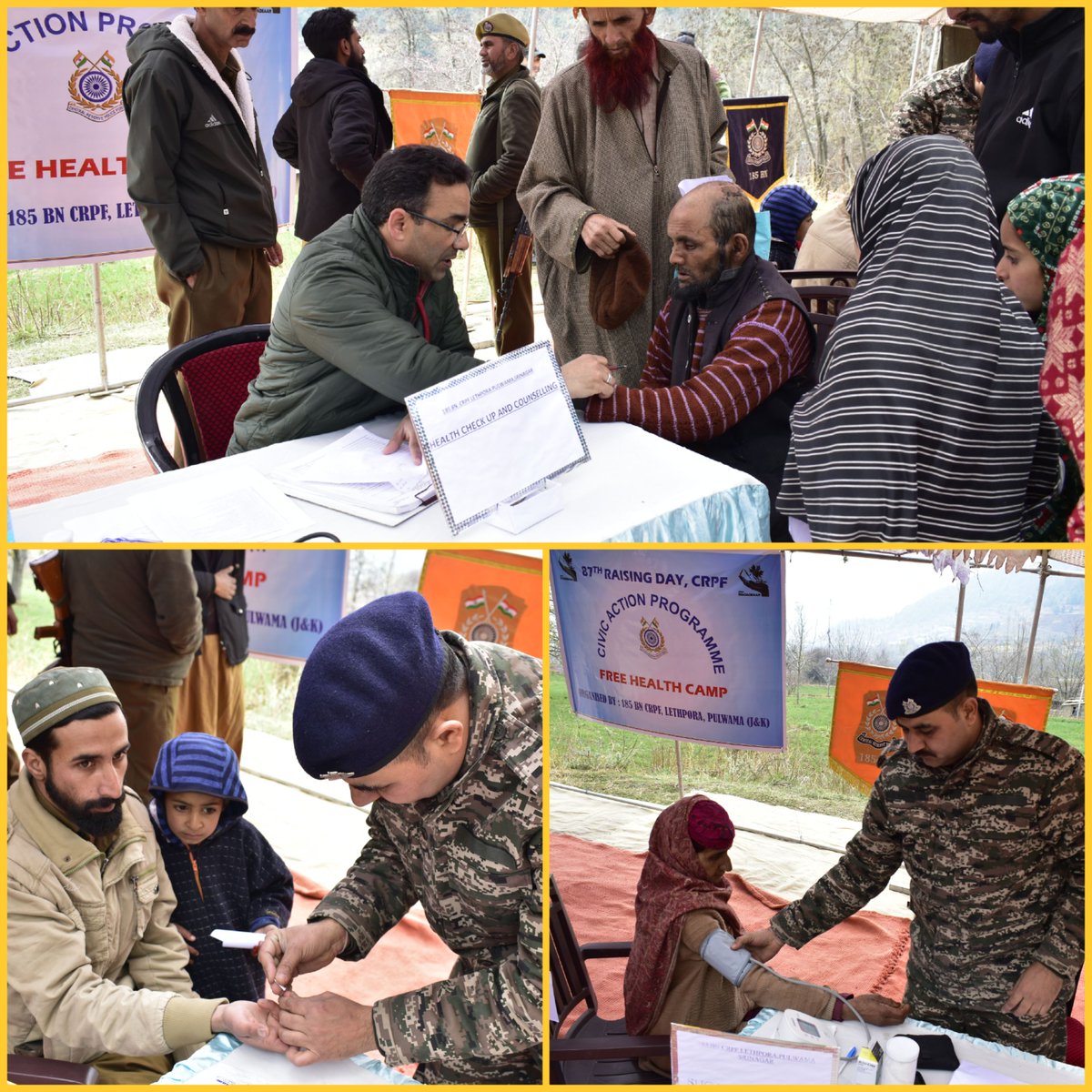 <a href="/185Bncrpf/">185BNCRPF</a> organized a free Health camp at Govt. Primary School, Bajnari, U/PS Khrew to commemorate 87th #crpfday. The camp made a Health profile of 107 villagers and provided with medical treatment/medicines.
<a href="/crpfindia/">🇮🇳CRPF🇮🇳</a>
<a href="/igpnscrpf/">CRPF Northern Sector</a>
<a href="/KOSCRPF/">Kashmir Ops Sector, CRPF</a> 
<a href="/SKORCRPF/">SKOR CRPF</a> 
<a href="/CRPFmadadgaar/">CRPF Madadgaar</a>