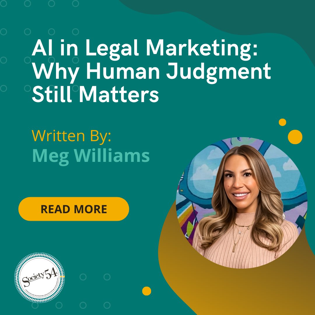 AI is transforming legal marketing—but it works best as a partner, not a replacement.

Society 54 Managing Director Meg Williams shares how firms can use AI to boost efficiency while maintaining the judgment and trust that drive real impact.

Read more.

society54.com/latest/2026/3/…