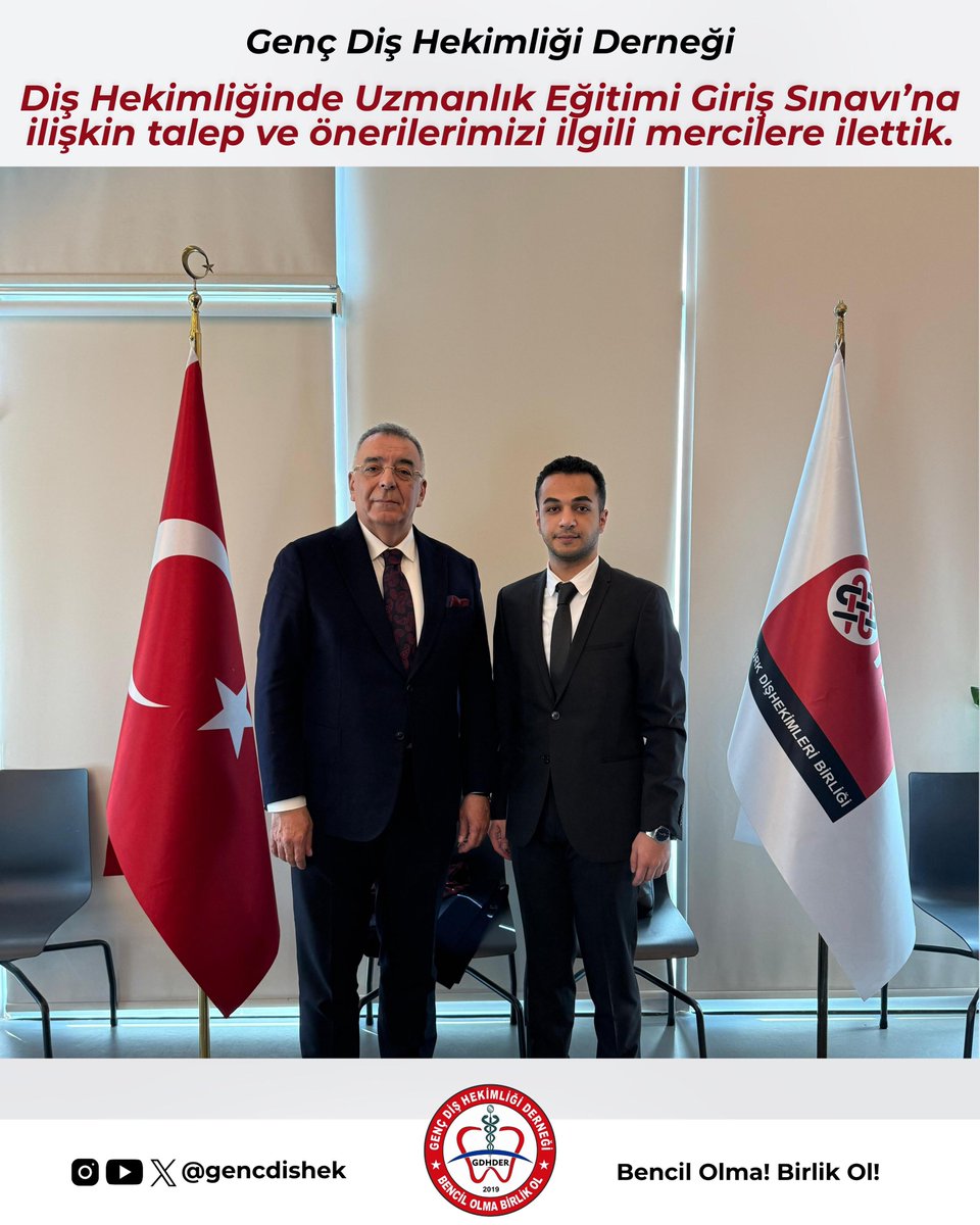 gencdishek's tweet photo. Genç Diş Hekimliği Derneği Yönetim Kurulu Başkanı Berat Gülengül, Türk Dişhekimleri Birliği başkanı Fatih Güler, TDB Öğrenci Kolu ve Communitive Dentistry birlikteliğindeki heyet; ÖSYM Başkanı Sayın Prof. Dr. Bayram Ali Ersoy’u ziyaret etti. https://t.co/qGVQjZjzj7