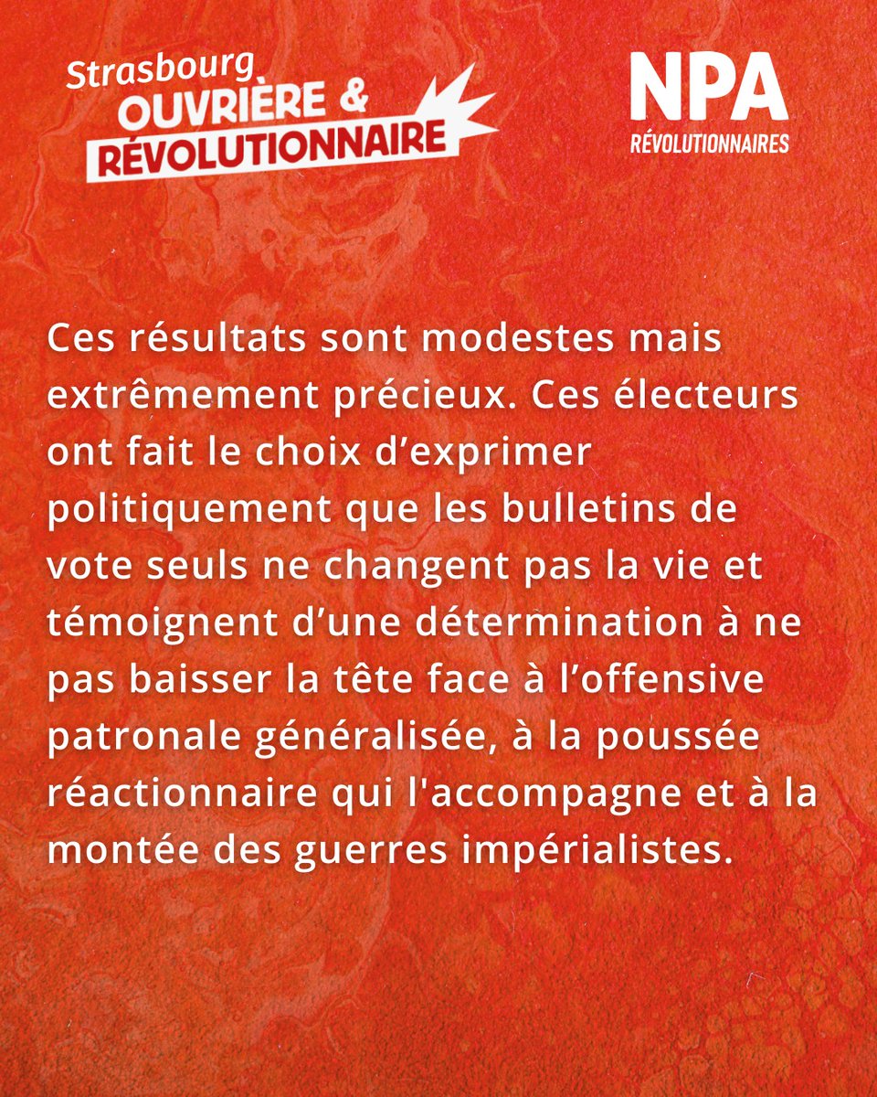 npa_revo_stras's tweet photo. 502 voix pour la liste Strasbourg ouvrière et révolutionnaire !
⠀
Nous appelons tous ceux qui souhaitent faire vivre les idées communistes révolutionnaires, qui aspirent à préparer les luttes de demain à prendre contact avec nos militants à nous rejoindre ! https://t.co/T2vmdg67Mk