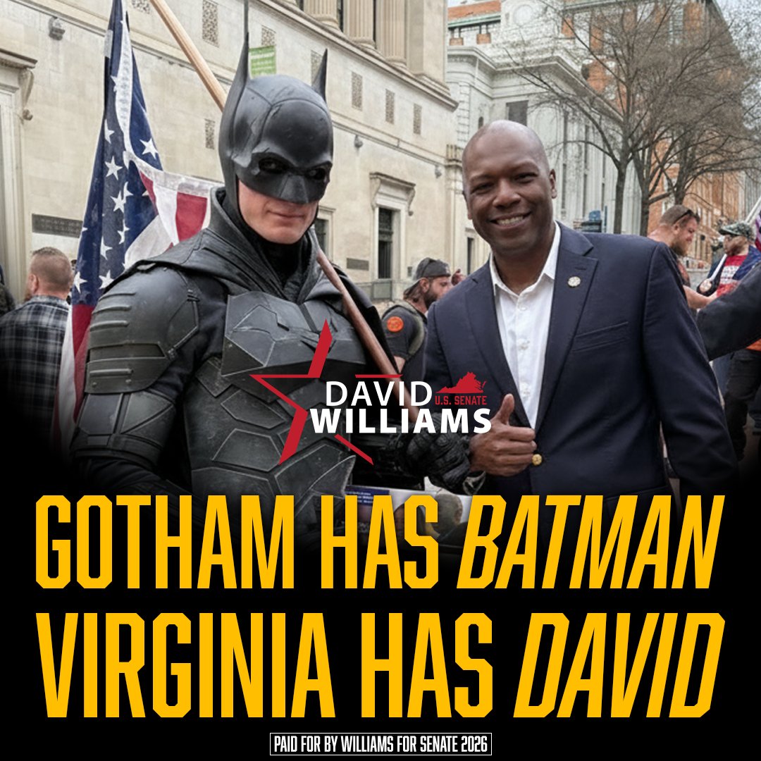 It’s Batman’s job to clean up the streets of Gotham, it's my job to restore common sense policies back to Washington.

Join the team ➡️davidwilliamsforva.com