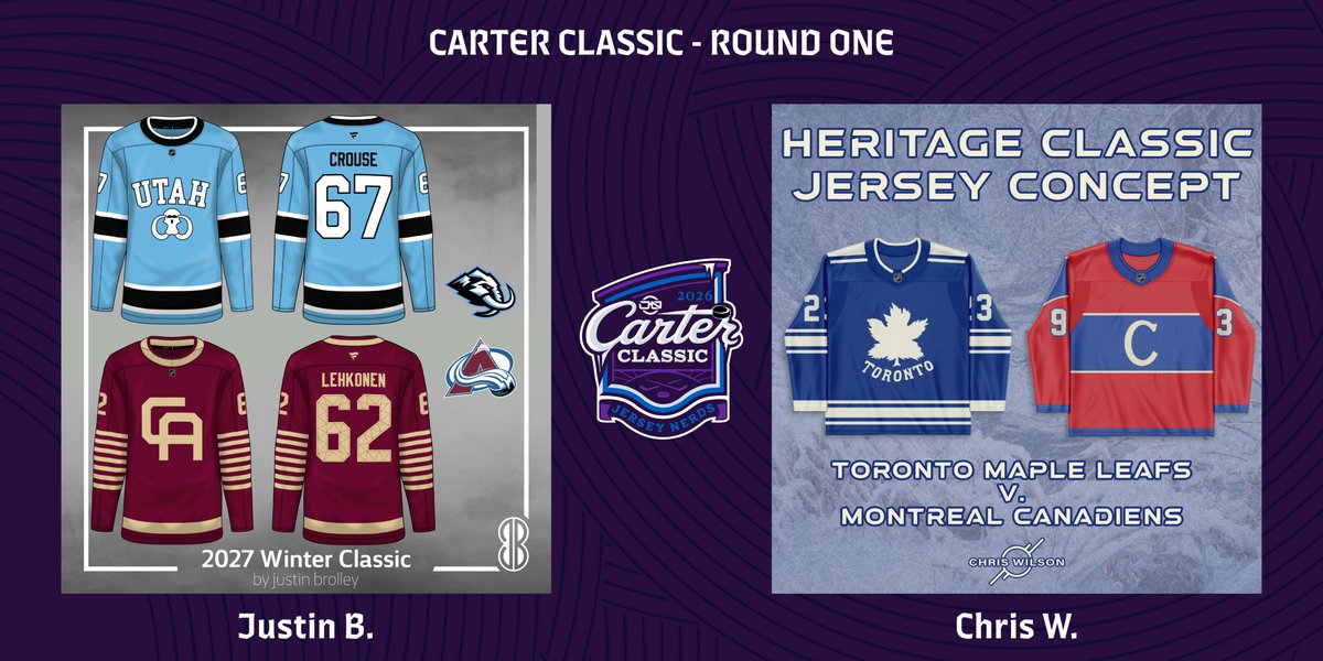 The_JerseyNerds's tweet photo. @carterrichardd @Boyan_Demchuk @AshlyArtAndMore @Matt_BCStudios @WillButala Our final poll of the day features @JustinBrolley 's Mammoth vs Avalanche matchup taking on @Beaviwi89 's Toronto vs Montreal matchup! https://t.co/99k4UzQ6xv
