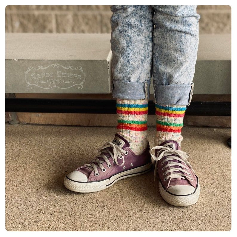 knithacker's tweet image. Knit a Fun Pair of Lucky Star Socks Inspired By Retro 80s Fashion and Neon Colors! Get the pattern or kit: 👉 tidd.ly/45L0vVg - designed by Deborah Raymond of Candy Shoppe Yarns #knitting #retro #GenX #etsy #affiliate #socks ⭐❤️🕹️