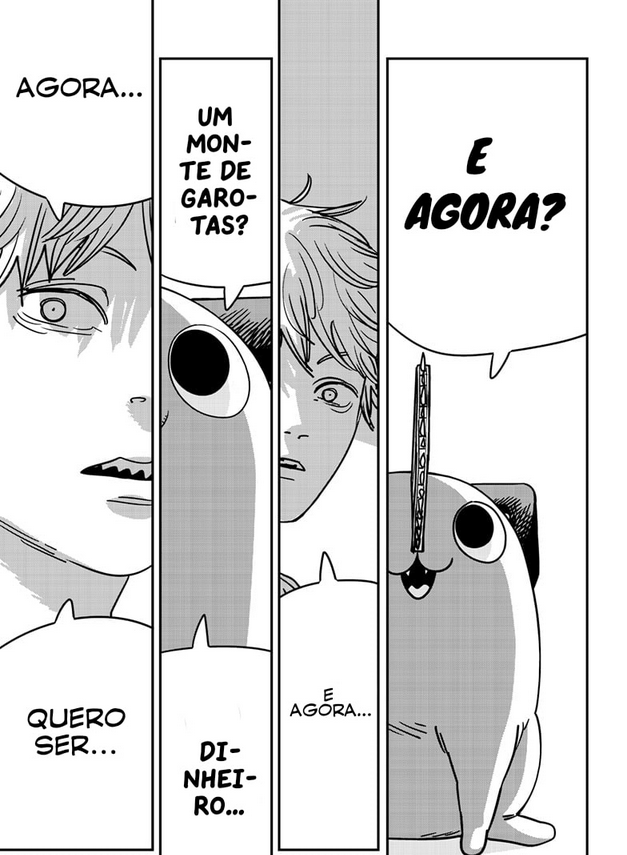 acho que isso aqui é um ponto crucial da historia, depois daqui as coisas pioram e muito, denji ate tava tentando se convencer antes em levar uma vida normal, mas no fim, ele escolheu o chainsaw man em troca de perder tudo, só pra no fim tbm perder o chainsaw man