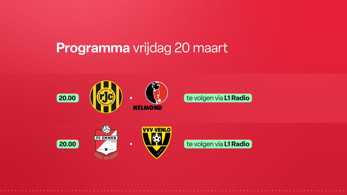 Twee Limburgse ploegen vanavond in actie! Volg #RODHEL en #EMMVVV bij #L1: