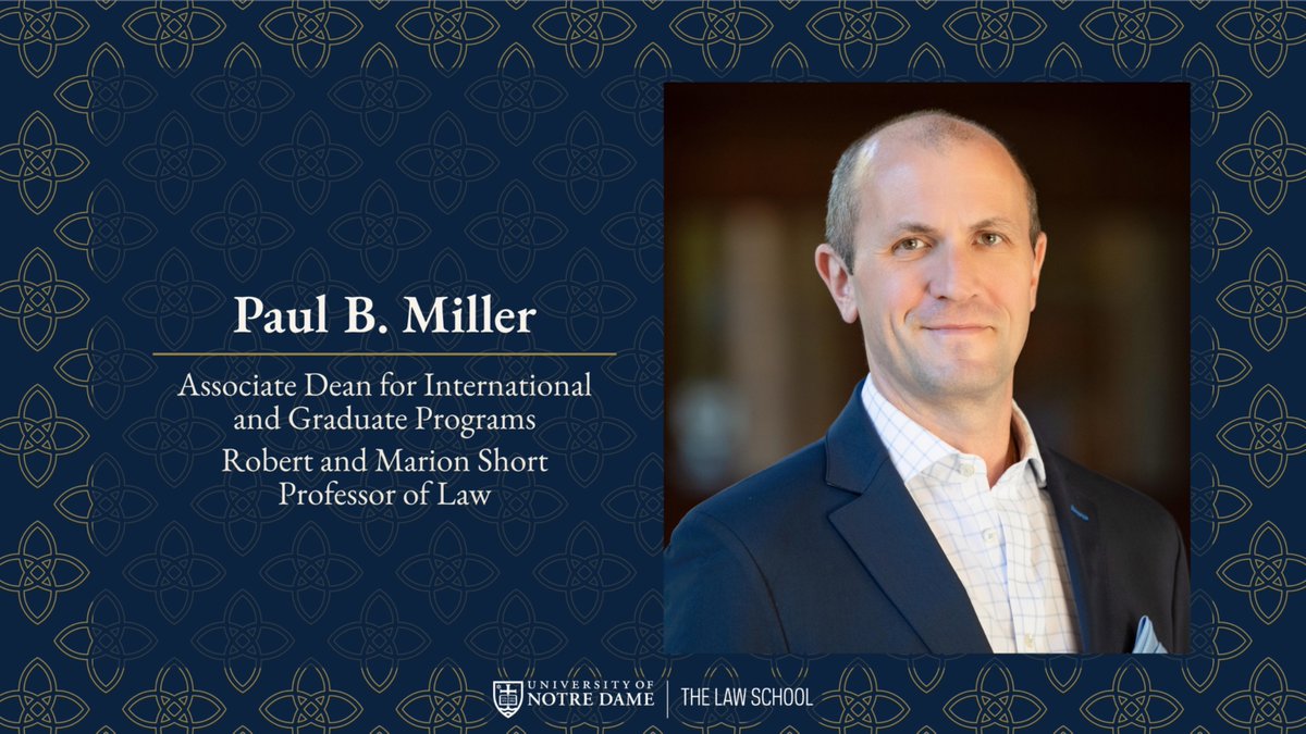NDLaw's tweet photo. ND Law Prof. Paul Miller (@pbaronmiller) has published a new essay on SSRN titled “The Fragmentation of Legal Personhood.” Read the essay here: https://t.co/IL4nX1mPTS

His essay was also featured on Prof. Lawrence Solum’s (@lsolum) Legal Theory Blog, where it was described as “highly recommended.” Read the feature here: https://t.co/ou30QpS5Cb