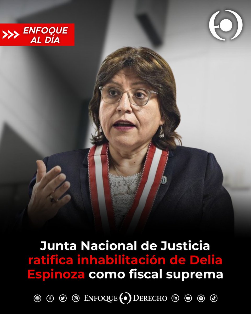 EnfoqueDerecho's tweet image. #EnfoqueAlDía 📰

El pasado 16 de marzo, la Junta Nacional de Justicia (#JNJ) ratificó la destitución de #DeliaEspinoza como #fiscal suprema. 

Fuentes: Perú21 y RPP Noticias

¿Qué opinas sobre esta decisión?
¡Déjanos tus comentarios! ⬇️