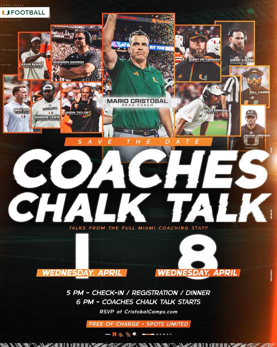 LET’S TALK SOME BALL.

It’s back! Our annual Coaching Chalk Talks with our staff are back - April 1st &amp; 8th

Sign up FOR FREE ➡️ CristobalCamps.com

DO NOT MISS THIS!

#GoCanes 🙌￼￼