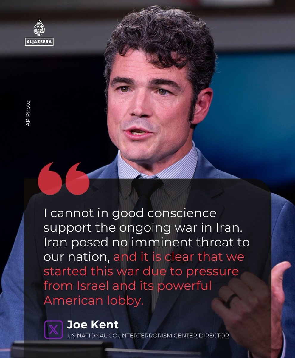 Malcolm_Pal9's tweet image. ⚡Kent becomes the first Trump official to resign over the Iran war.

Joe Kent, head of the U.S. National Counterterrorism Center, has resigned over the U.S.–Israel war on Iran.

He stepped down because he disagreed with the war and said Iran was not an immediate threat.