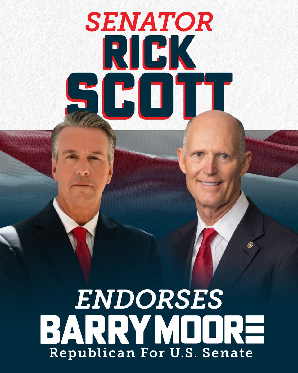 I’d like to thank <a href="/SenRickScott/">Rick Scott</a> for his encouragement and his support for U.S. Senate. 🇺🇲

“Barry Moore is the America First fighter that Alabama needs. Barry has been a strong conservative. I'm proud to join President Trump and endorse him. I look forward to working with him in