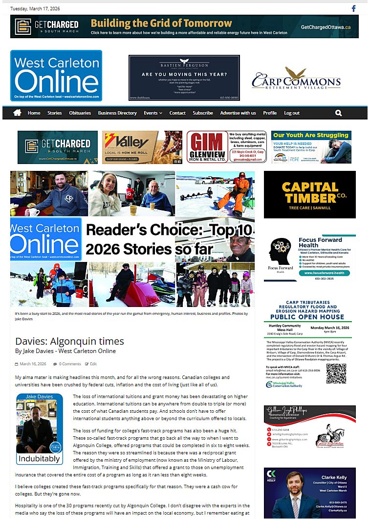 WestOnline's tweet photo. Today, in wake of @AlgonquinColleg's program cuts, publisher @ScoopDavies looks back at his pre-turn-of-the-century time in journalism program and why he backs the college's decision to cut it and others. PLUS, our Top 10 2026 stories so far (FREE ACCESS): https://t.co/sCaAkb16AL https://t.co/eY4qHXcSE7