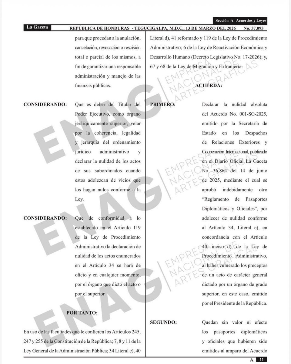 🚨 ÚLTIMA HORA || Publican en La Gaceta la eliminación de pasaportes diplomáticos de por vida para expresidentes, excancilleres y sus familias. 

El beneficio, antes aprobado por Enrique Reina, ha sido revocado. 📰

#ELCORPUSTV #ElCorpusTvNoticias