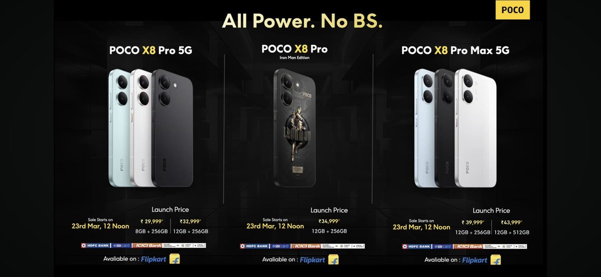 YashHora1's tweet photo. From power to pricing, everything looks on point. 

#X8ProSeries
X8 Pro | X8 Pro Max | Iron Man Edition

Starting at ₹29,999*
Sale: 23 Mar, 12 Noon ⏰

#POCOX8Pro 
#POCOX8ProMax 
#AllPowerNoBS
#PowerUnleashed

@IndiaPOCO @KenSekhar @AnkitSingh_08 @sandeep9sarma @Huilgol @digvj https://t.co/5hcriQtu3z