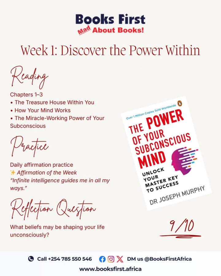 booksfirst_ke's tweet photo. March Book Club Pick 📚 The Power of Your Subconscious Mind.
This is not just a reading experience it’s a practice journey. 
Each week we will explore techniques from the book and discuss how they shape our thinking and actions.
#powerofsubconsciousmind 
#booksofthemonth https://t.co/bVyUKvhlBf