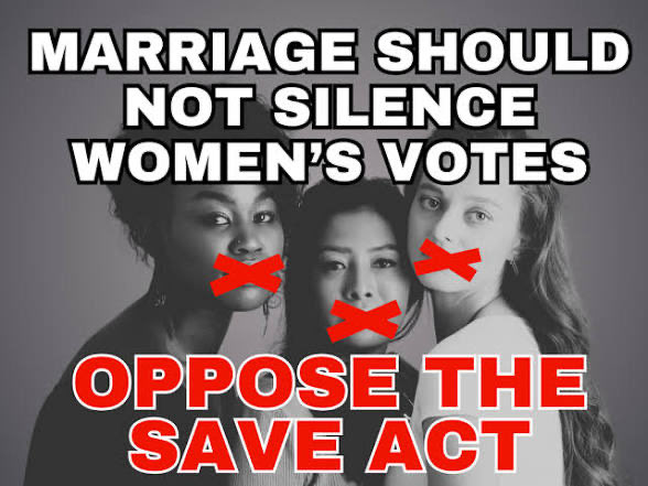 ABlackPolitical's tweet photo. Married women who changed their names face impossible hurdles under the SAVE Act. Their documentation won't match perfectly. Republicans are targeting women who built families and changed their last names. This is deliberate suppression of women's voices. #SaveActTaxesVoting https://t.co/HLx3XBxyoU