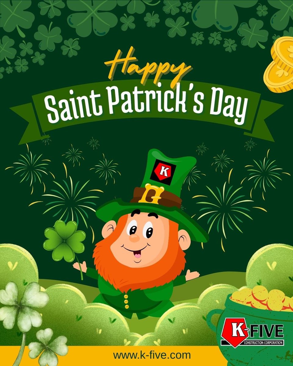 At K-Five Construction, we don’t rely on luck to get the job done right. It takes grit, precision, and a team that’s committed to the highest standards of safety and quality.
Wishing all our partners, crews, and clients a safe and happy St. Patrick’s Day! ☘️