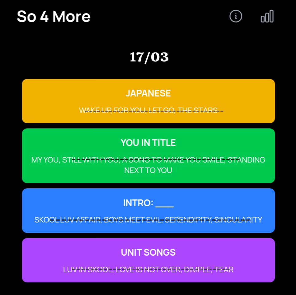 DICAS/HINT BCD GAMES 17/03

HEARDLE: Teve vídeo performance dessa música com tema Branca de Neve/ G_  G_

FILM OUT: 🧈/ Feat Megan Thee Stallion/ Official Visualizer/ B_T_ER

BLUE AND GREY: o que saiu agora no YouTube/ TE_SE

#BCDapp #BCDgames