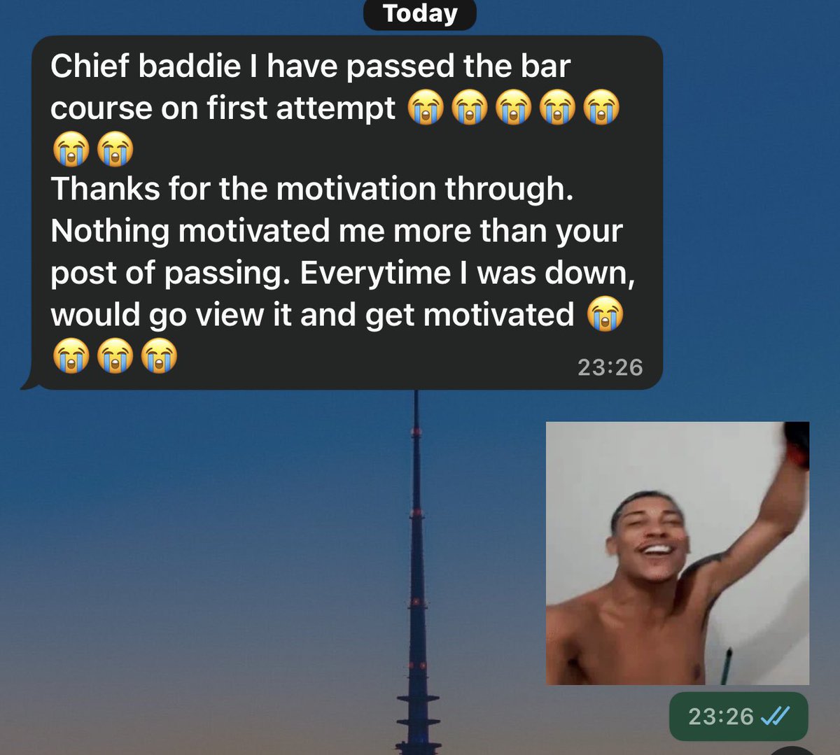 Congratulations to every lawyer that has passed the Bar Course. 
I am so proud of each of you, specifically, those that believed in themselves! 

💐