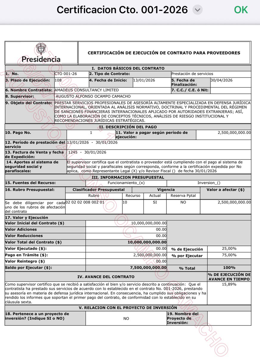 german_ricaurte's tweet photo. Listo el primer pago de 2.500 millones de pesos de nuestros impuestos para la firma Amadeus - la de los abogados que defienden a Petro por su inclusión en la lista Clinton.

VIVIENDO SABROSO EN LIBRAS ESTERLINAS!!! https://t.co/gIKGKELMPW