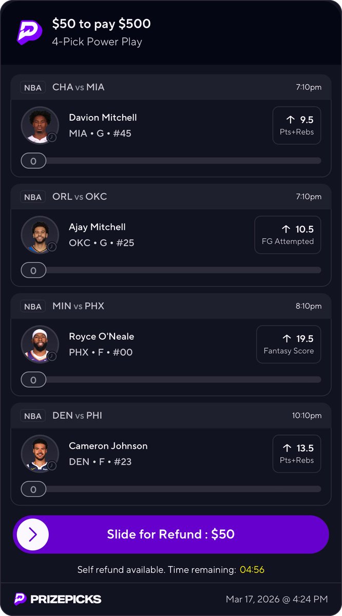 daily_gamble's tweet photo. 🏀NBA Tuesday Picks🏀
#NBAX  #Prizepicks #FanDuel #NCAA #DFS #NFL #MarchMadness #PrizePicksNBA #DSG ♻️ 
4️⃣ Pick PrizePicks #NBA
Davion Mitchell ⬆️ 9.5 Pts/Reb
Ajay Mitchell ⬆️ 10.5 FG Attempts
Royce O’Neale ⬆️ 19.5 Fantasy
Cameron Johnson ⬆️ 13.5 Pts/Reb
https://t.co/jayAfLNMP1 https://t.co/tlkWkXnblh