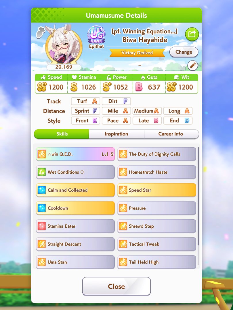 JockeMS's tweet photo. When the fat click saves the run. First UG1 Uma. Just sucks that I missed both Professor AND Maestro. #Umamusume #biwahayahide https://t.co/uXKj4gVZdE